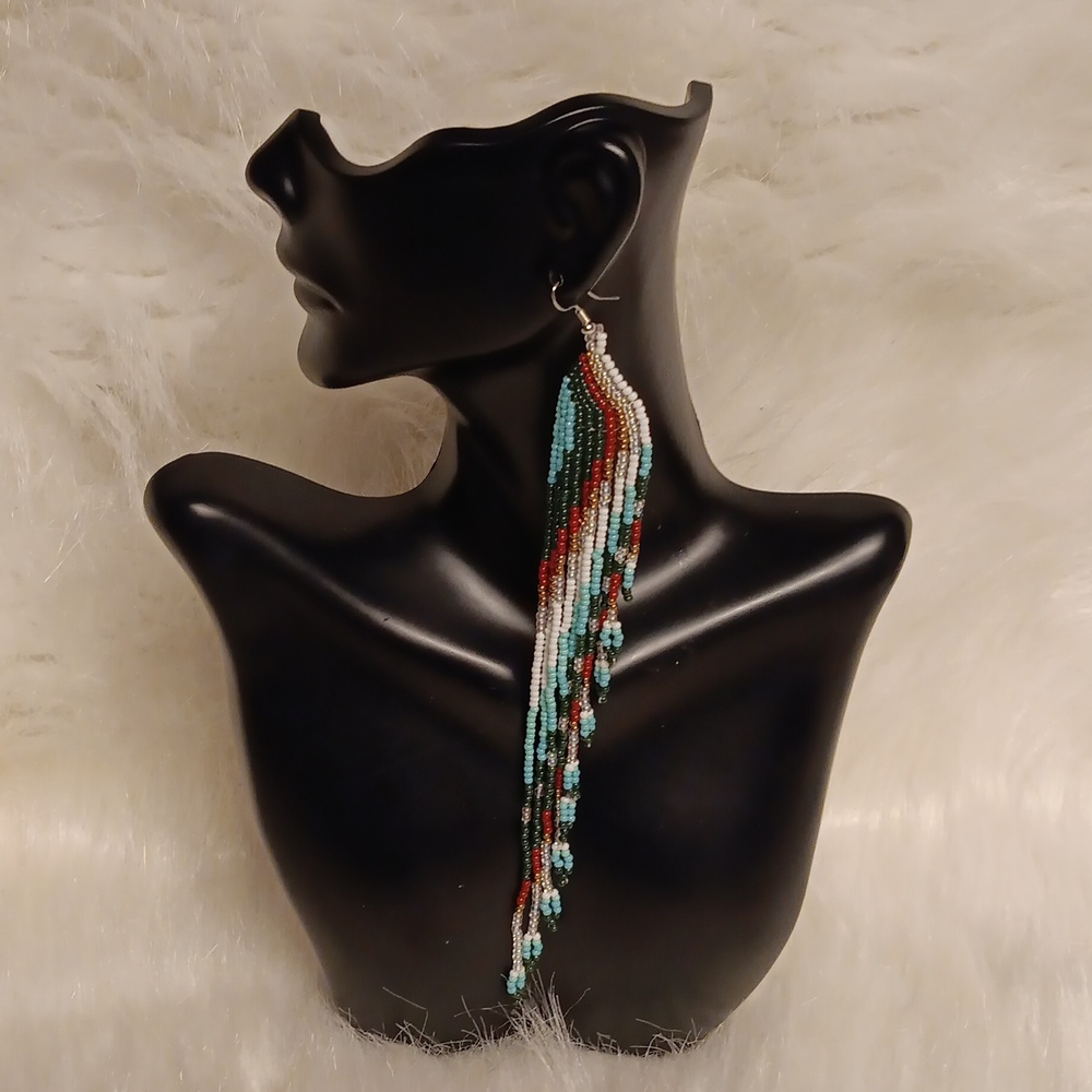 Multi Colored Long Beaded Dangle Earrings - image 1